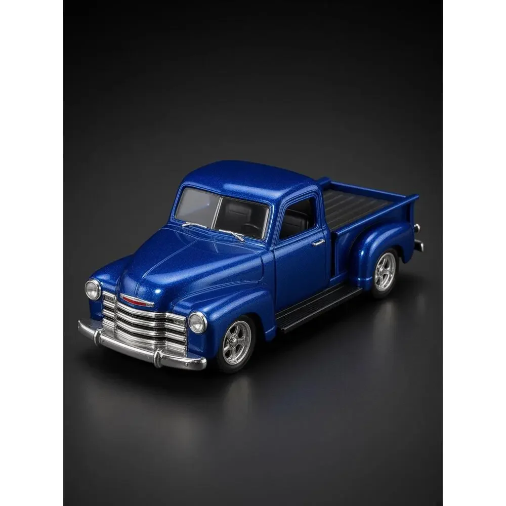 Mini Diecast Stepside Truck Set of 2 Orange Flames Metallic Blue Vintage
